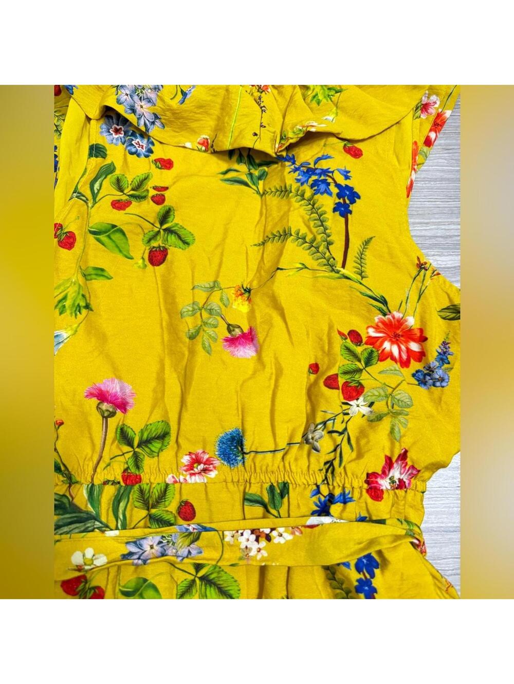 NWT Anthropologie Maeve Strawberry Floral Mini Dress Yellow Cottagecore Medium - Picture 5 of 7